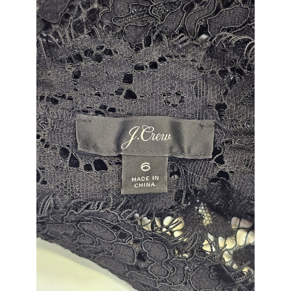 J.Crew Lace Blouse Womens 6 Black Mock Neck Shoulder Button Long Sleeve Floral - Picture 3 of 3